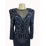Vintage 80s A. J. Bari Women's Sequin Long Sleeve Black Dress Sz 10