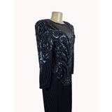 Vintage 80s A. J. Bari Women's Sequin Long Sleeve Black Dress Sz 10