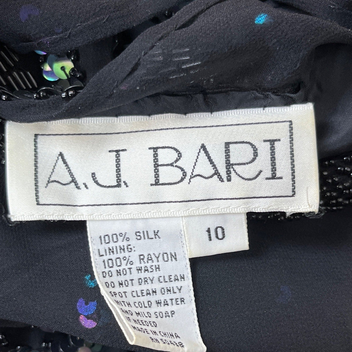 Vintage 80s A. J. Bari Women's Sequin Long Sleeve Black Dress Sz 10