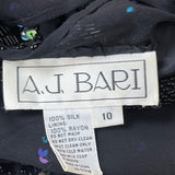 Vintage 80s A. J. Bari Women's Sequin Long Sleeve Black Dress Sz 10