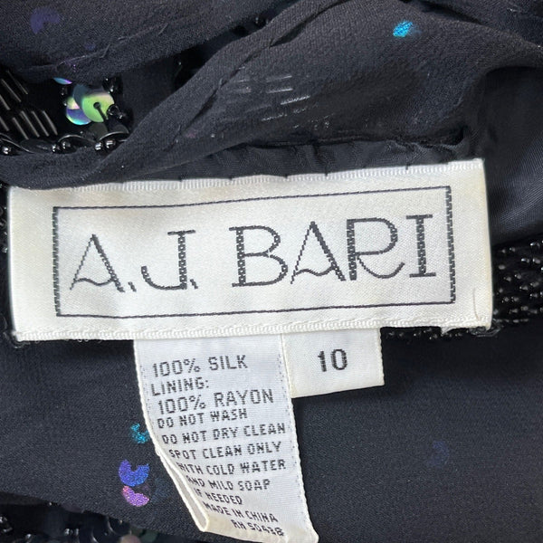 Vintage 80s A. J. Bari Women's Sequin Long Sleeve Black Dress Sz 10