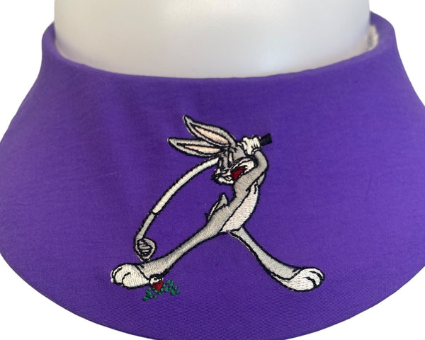 Vintage Looney Tunes Women's Purple Embroidered Bugs Bunny Golf Sun Visor Hat - One Size