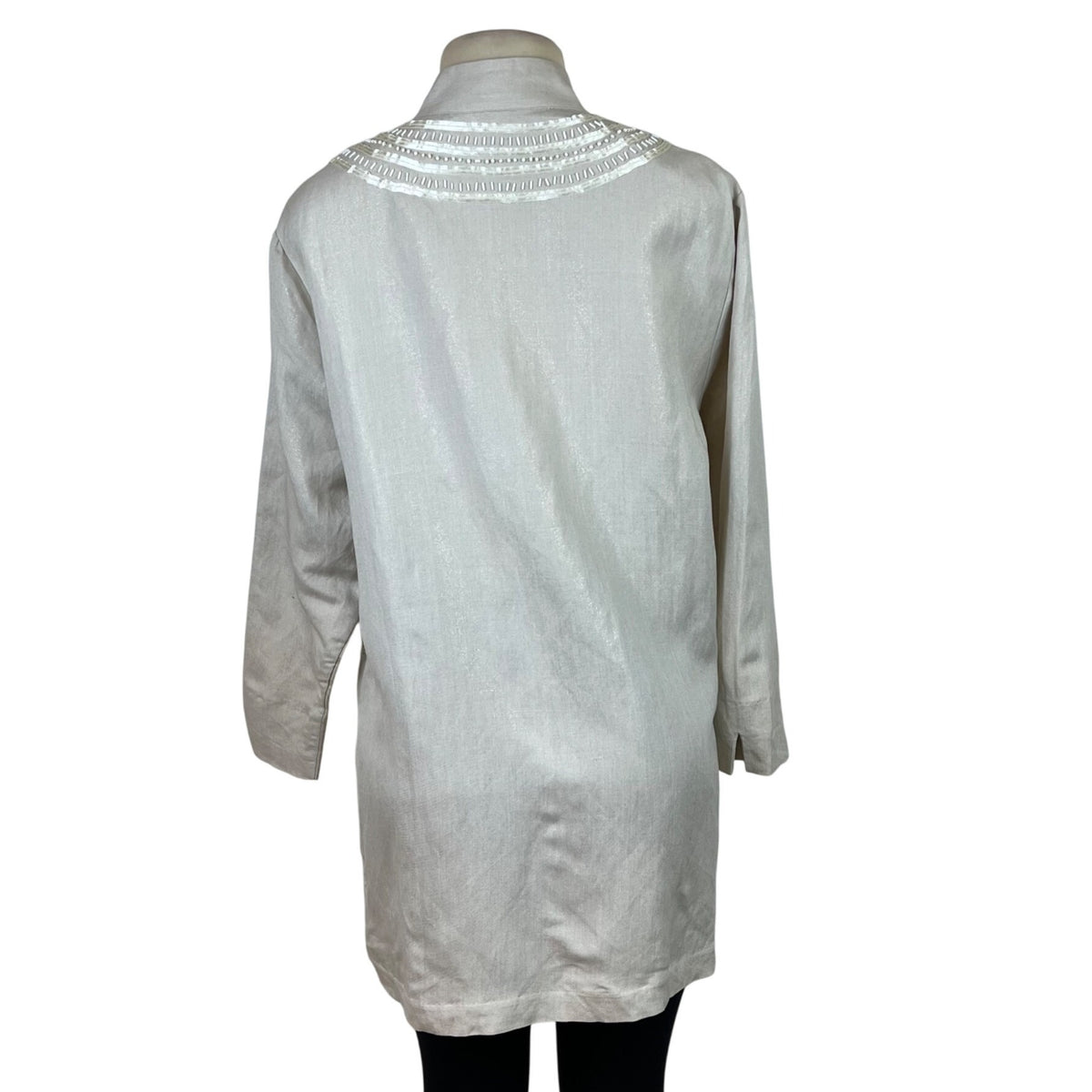 American Glamour Badgley Mischka Womens Beige Embellished Longline Blouse Size XL
