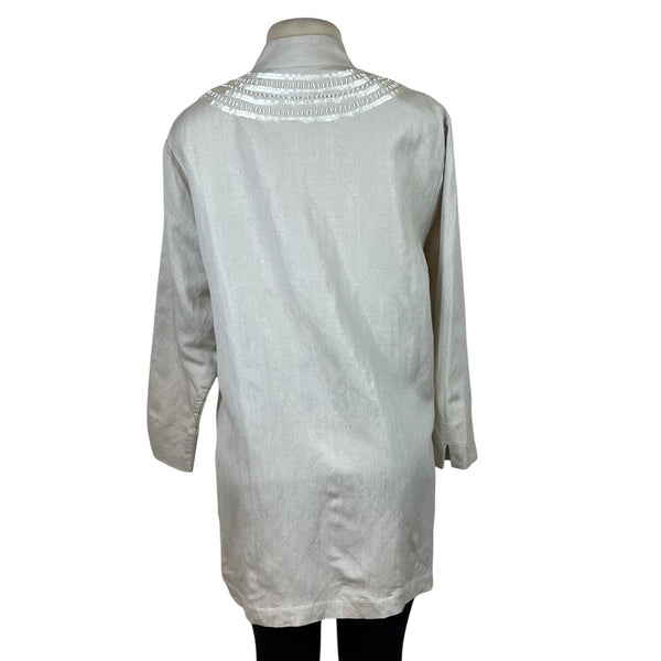American Glamour Badgley Mischka Womens Beige Embellished Longline Blouse Size XL