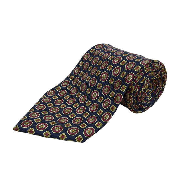 Vintage Brooks Brothers Navy Yellow & Red Silk Geometric Patterned Tie Classic