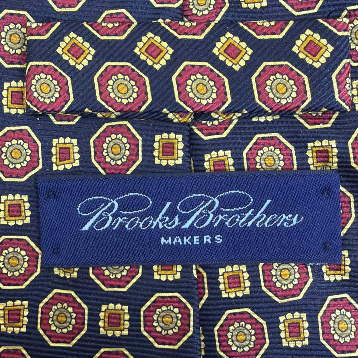 Vintage Brooks Brothers Navy Yellow & Red Silk Geometric Patterned Tie Classic
