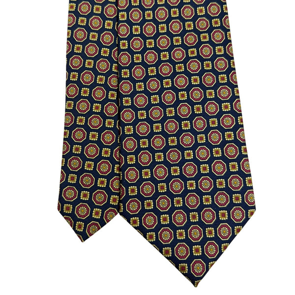 Vintage Brooks Brothers Navy Yellow & Red Silk Geometric Patterned Tie Classic