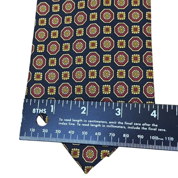 Vintage Brooks Brothers Navy Yellow & Red Silk Geometric Patterned Tie Classic