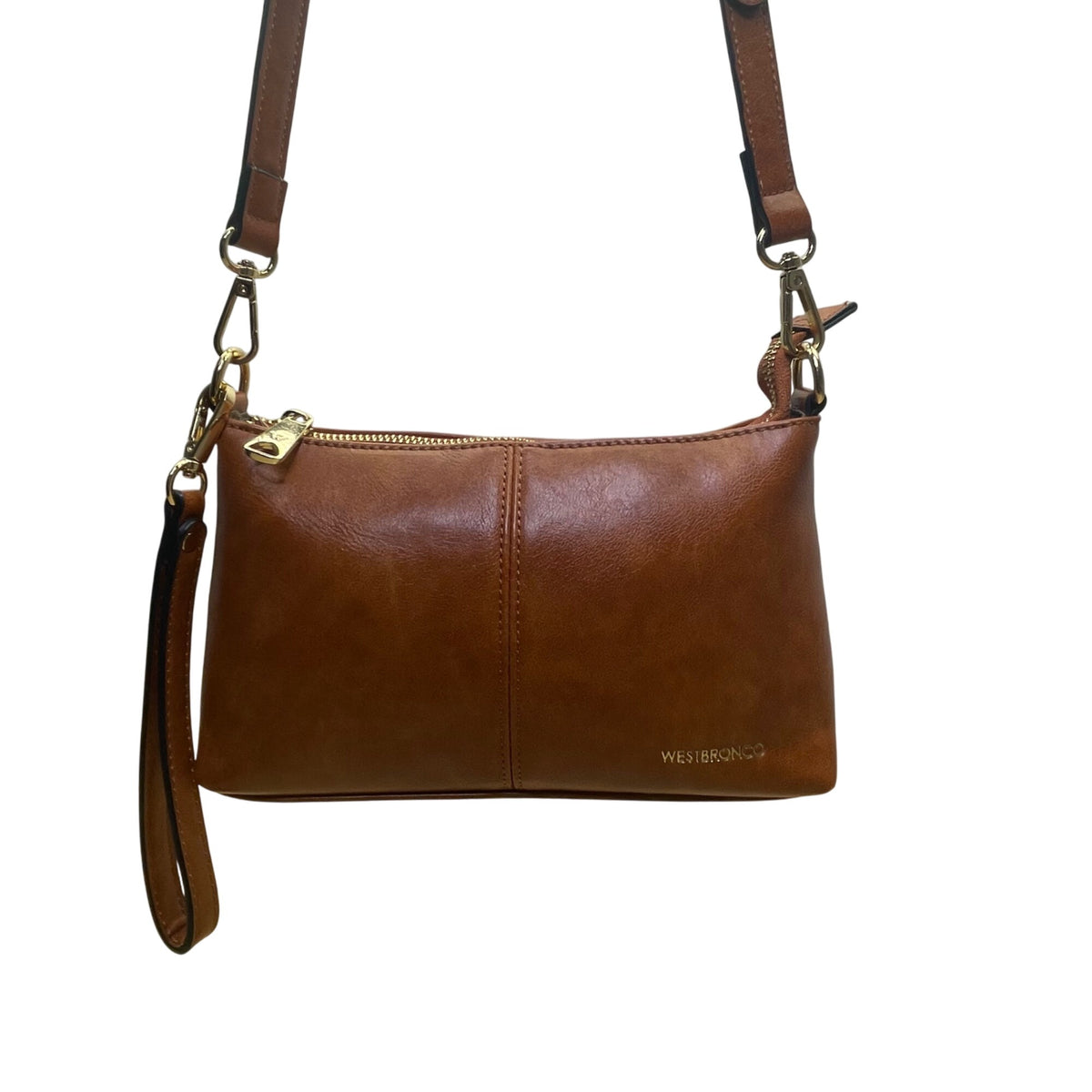 Westbronco Women’s Brown & Gold Faux Leather Adjustable Strap Crossbody Bag