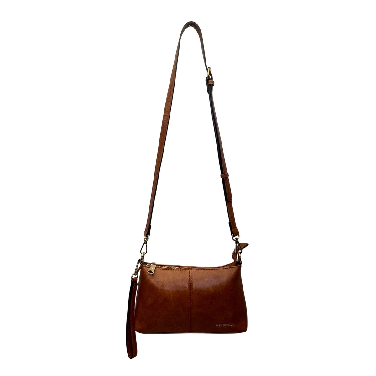 Westbronco Women’s Brown & Gold Faux Leather Adjustable Strap Crossbody Bag