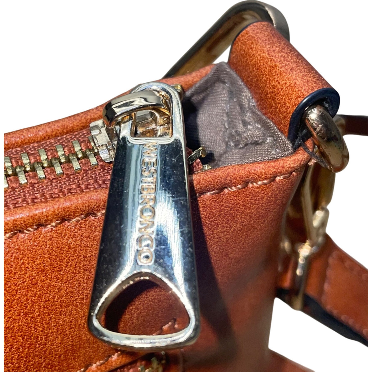 Westbronco Women’s Brown & Gold Faux Leather Adjustable Strap Crossbody Bag