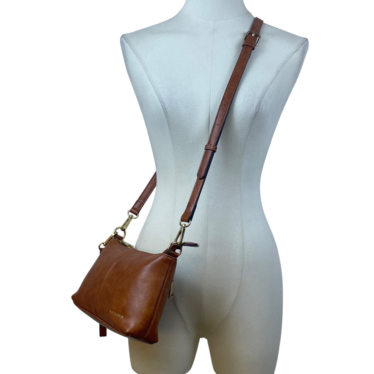 Westbronco Women’s Brown & Gold Faux Leather Adjustable Strap Crossbody Bag