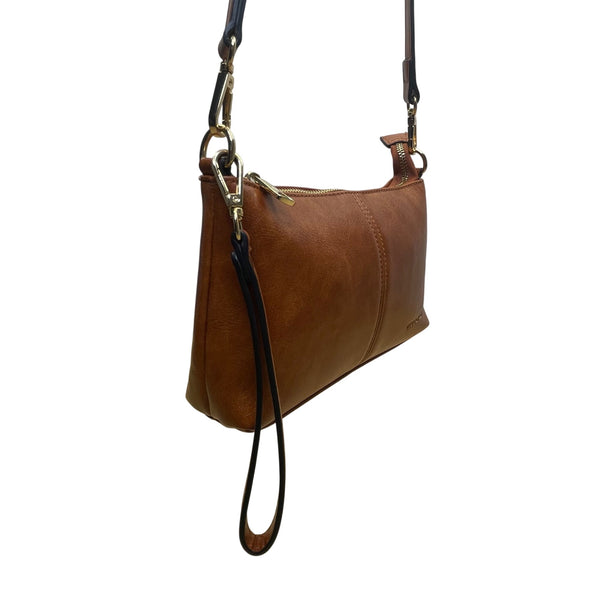 Westbronco Women’s Brown & Gold Faux Leather Adjustable Strap Crossbody Bag