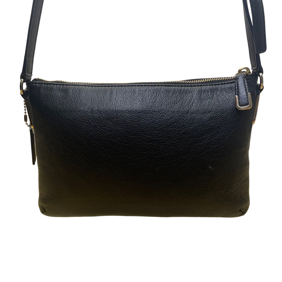 Coach Women’s Black Leather With Gold Hardware Logo Plate Crossbody Bag