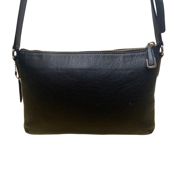 Coach Women’s Black Leather With Gold Hardware Logo Plate Crossbody Bag
