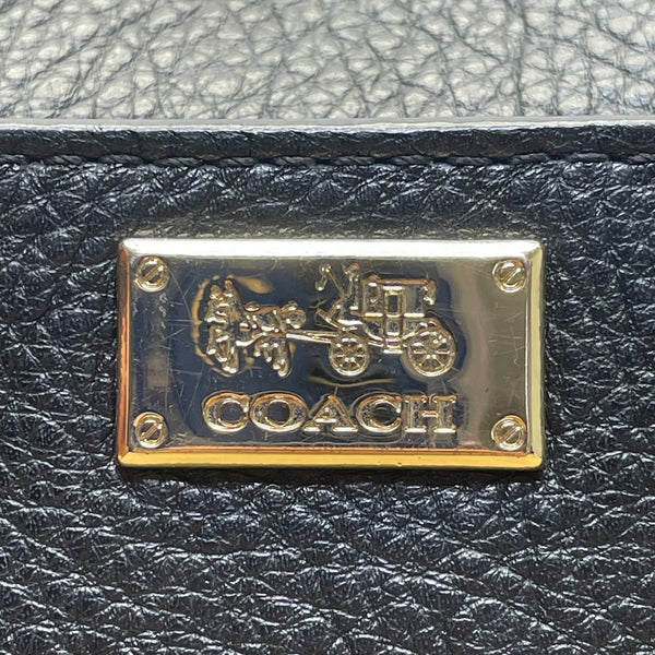 Coach Women’s Black Leather With Gold Hardware Logo Plate Crossbody Bag