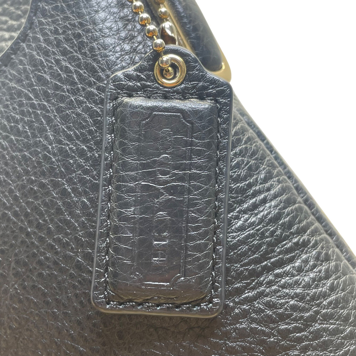 Coach Women’s Black Leather With Gold Hardware Logo Plate Crossbody Bag