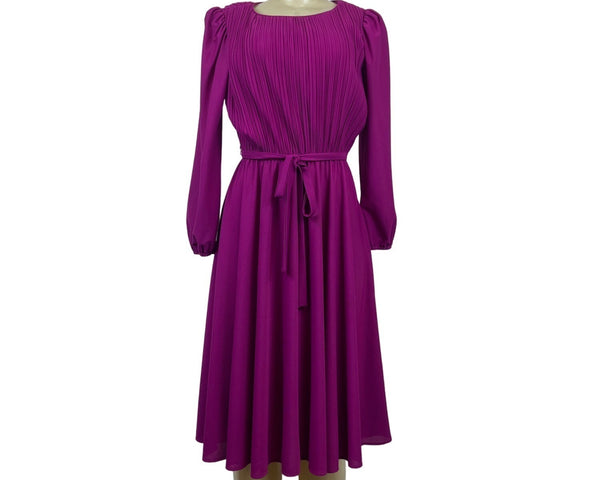 Vintage Sally Lou Women's Magenta A-line Long Sleeve Dress Sz 12 (EUR 40)