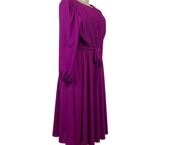 Vintage Sally Lou Women's Magenta A-line Long Sleeve Dress Sz 12 (EUR 40)