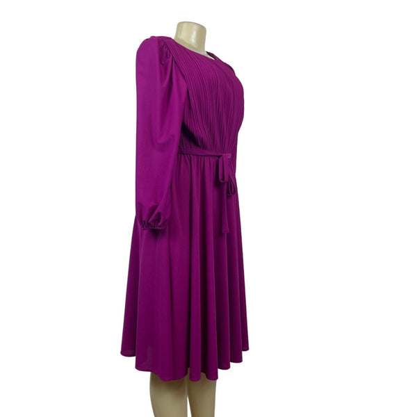Vintage Sally Lou Women's Magenta A-line Long Sleeve Dress Sz 12 (EUR 40)