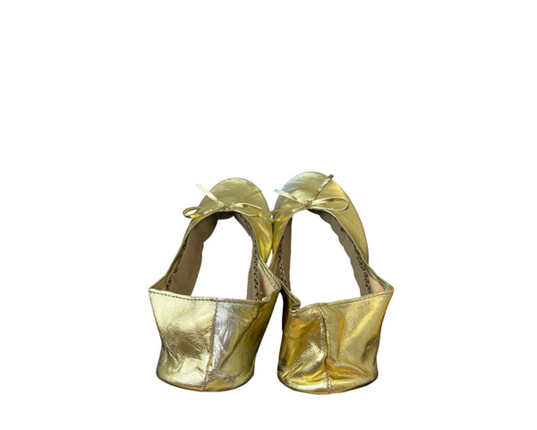 Footzyrolls Womens Gold Ballet Flats Glittery Foldable Slip-On Shoes Size M 7.5-8.5