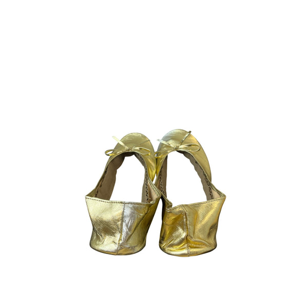 Footzyrolls Womens Gold Ballet Flats Glittery Foldable Slip-On Shoes Size M 7.5-8.5