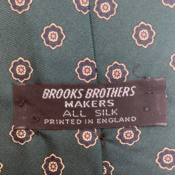 Vintage Brooks Brothers Green Silk Floral Tie  Printed In England - Classy Style