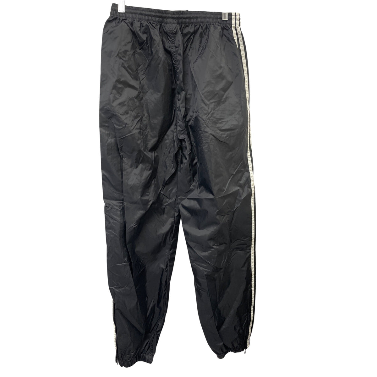 Adidas Mens Black Nylon Track Pants Size L Three Stripes Logo Elastic Cuffs Drawstring