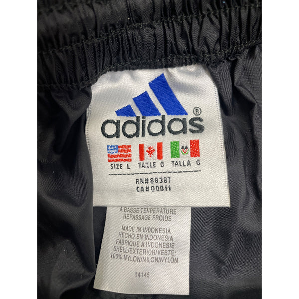 Adidas Mens Black Nylon Track Pants Size L Three Stripes Logo Elastic Cuffs Drawstring