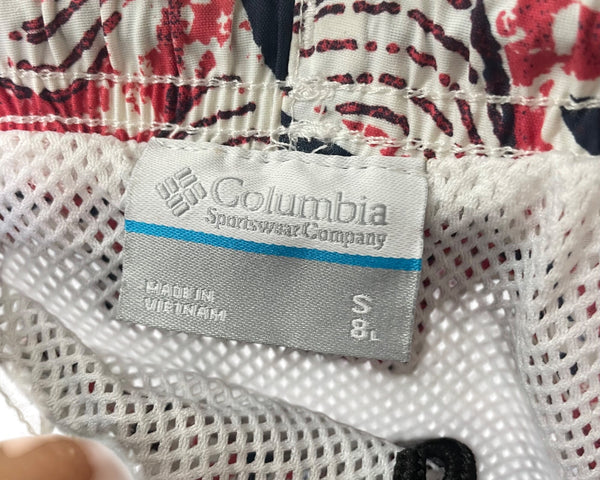 Columbia Mens Red/Blue Dolphin Pattern Swim Trunks Shorts Quick Dry Mesh Liner S