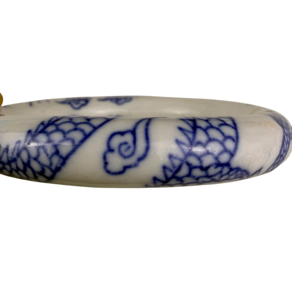 Chinese-Inspired Ceramic Dragon Blue & White Bangle Bracelet Round 8" Diameter