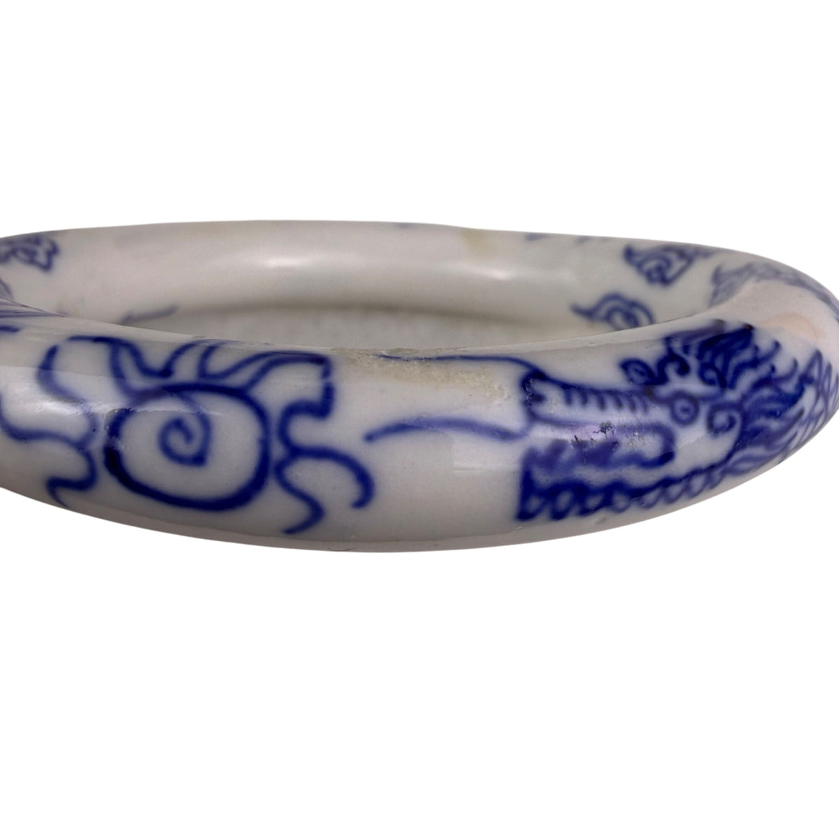 Chinese-Inspired Ceramic Dragon Blue & White Bangle Bracelet Round 8" Diameter