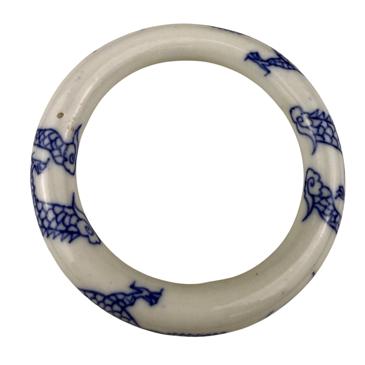 Chinese-Inspired Ceramic Dragon Blue & White Bangle Bracelet Round 8" Diameter