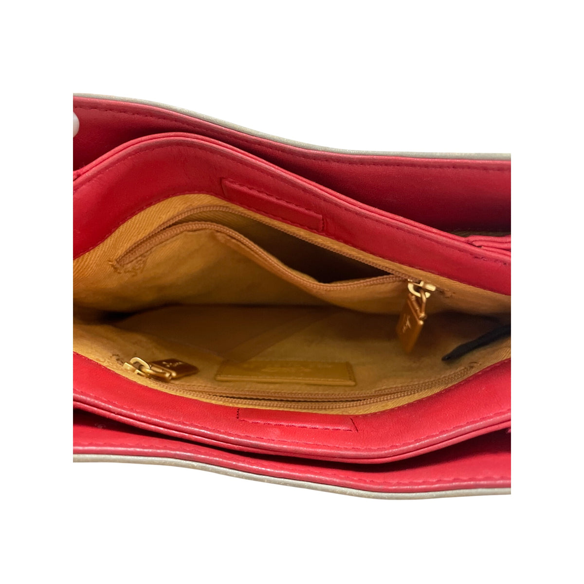 Icon Los Angeles Genuine Leather Bag "Golf Sur Mer" Art Design In Red & Beige