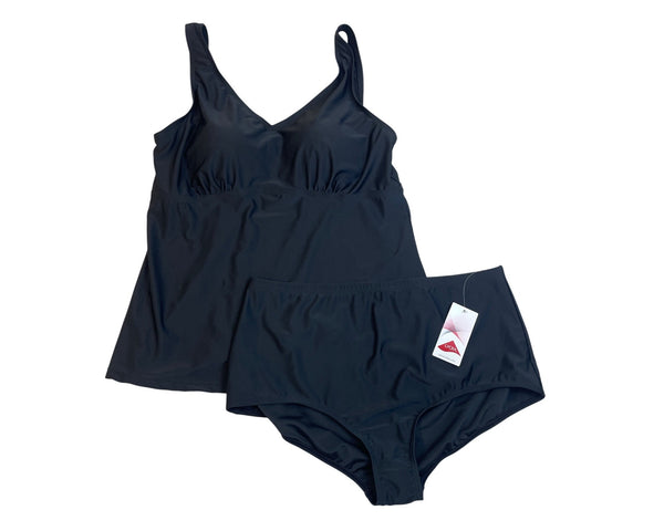 Blair Black Tankini Set With Built-In Bra & High- Swim Bottoms Sz 16/20 - New