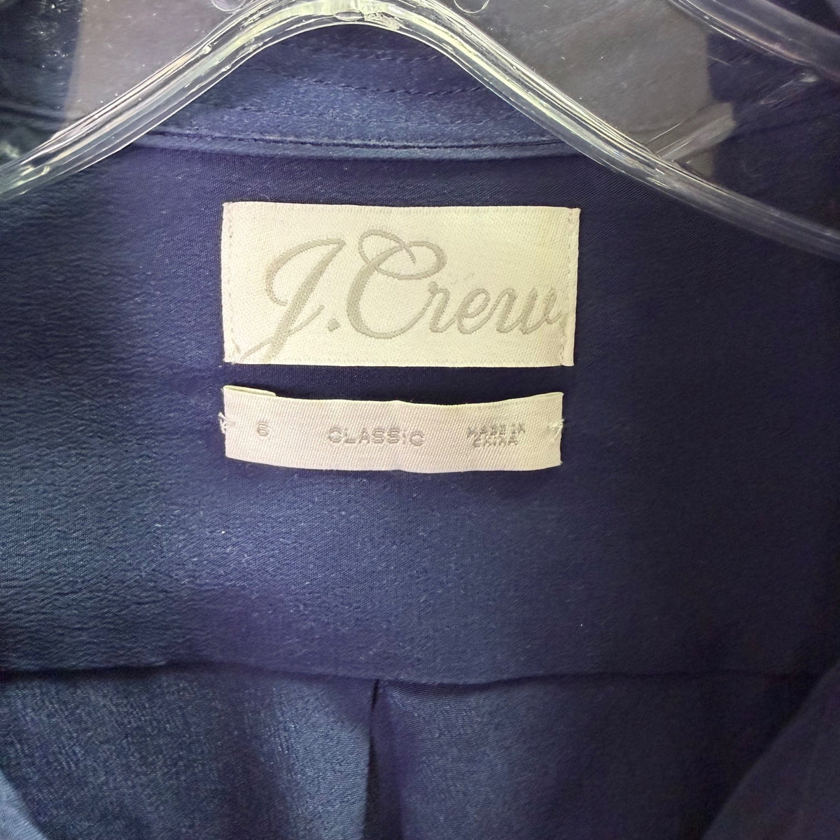 J. Crew Womens Navy Button-Down Blouse Size 6 Classic Long Sleeve Contrast Piped Detail