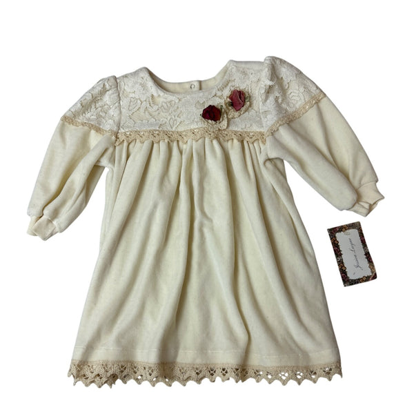 Vtg Jessica Layne Baby Dress 24 Mos  Cream Lace Long Sleeves Floral Accents- NEW
