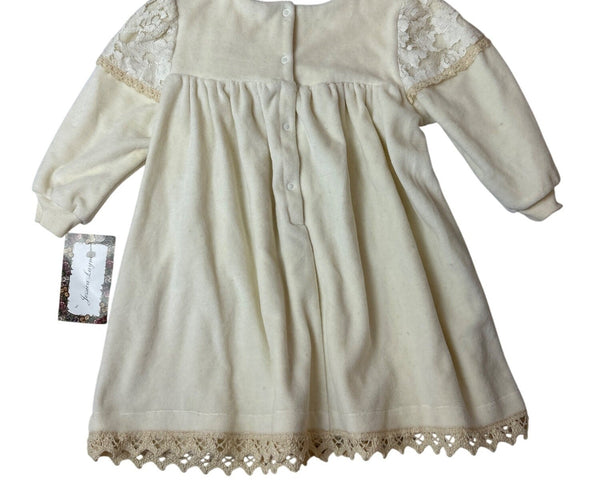 Vtg Jessica Layne Baby Dress 24 Mos Cream Lace Long Sleeves Floral Accents- NEW