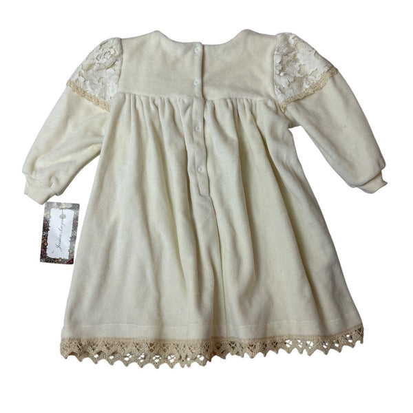 Vtg Jessica Layne Baby Dress 24 Mos  Cream Lace Long Sleeves Floral Accents- NEW