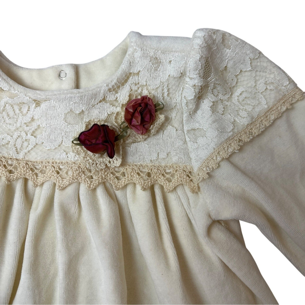 Vtg Jessica Layne Baby Dress 24 Mos  Cream Lace Long Sleeves Floral Accents- NEW