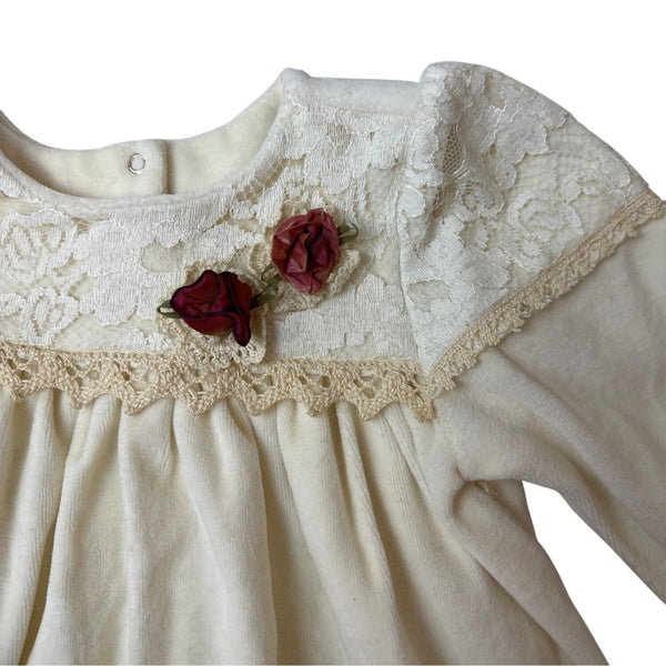 Vtg Jessica Layne Baby Dress 24 Mos  Cream Lace Long Sleeves Floral Accents- NEW