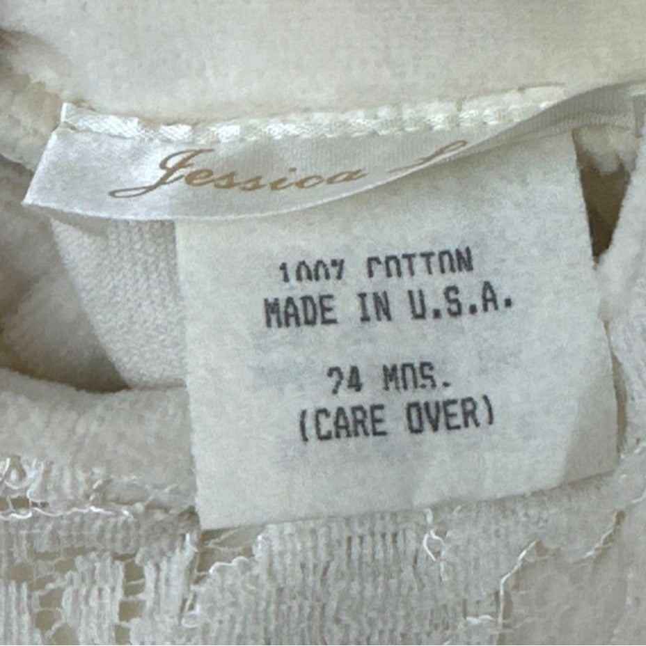 Vtg Jessica Layne Baby Dress 24 Mos  Cream Lace Long Sleeves Floral Accents- NEW