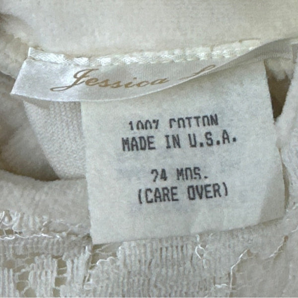 Vtg Jessica Layne Baby Dress 24 Mos  Cream Lace Long Sleeves Floral Accents- NEW