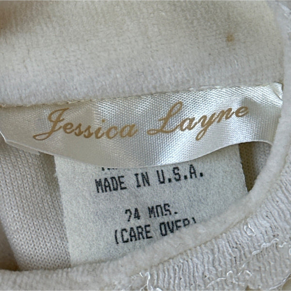 Vtg Jessica Layne Baby Dress 24 Mos  Cream Lace Long Sleeves Floral Accents- NEW