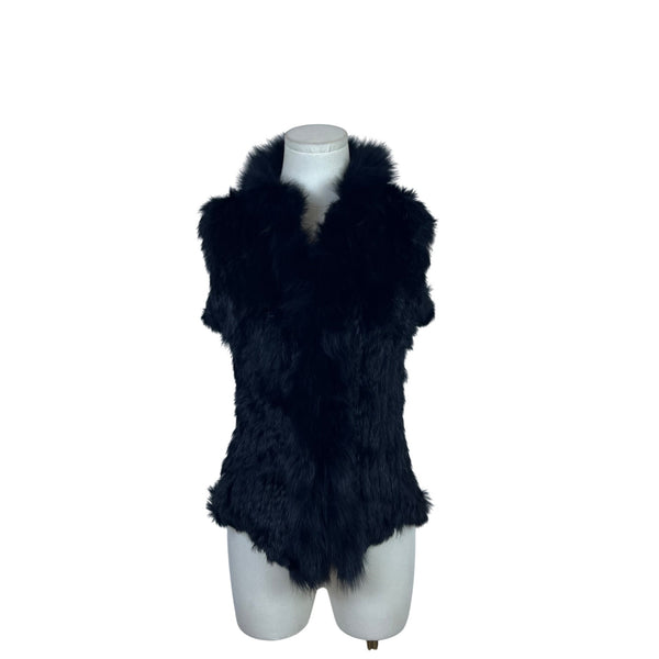 Love Token Womens Black Rabbit & Fox Fur Vest Sz XS