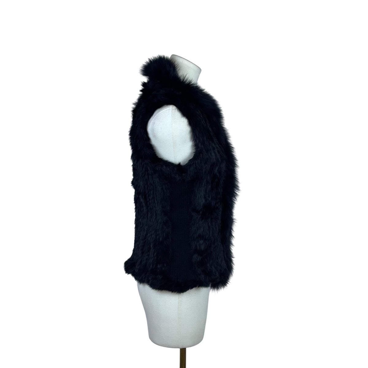 Love Token Womens Black Rabbit & Fox Fur Vest Sz XS