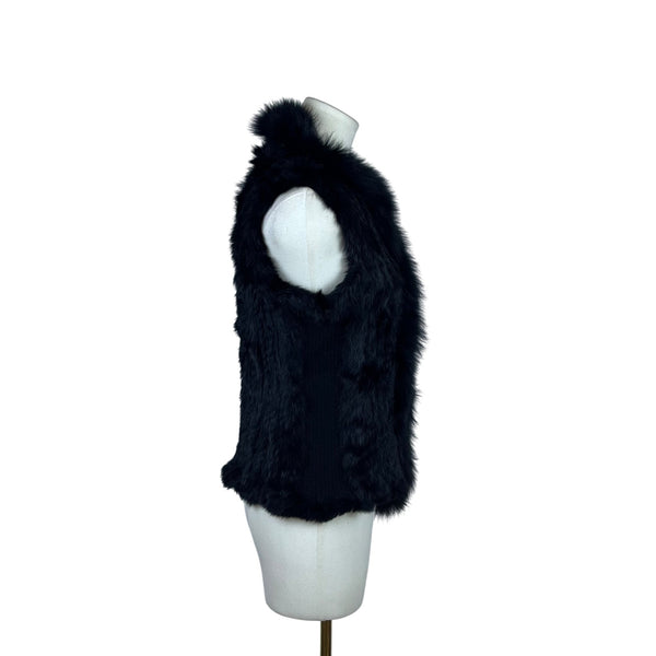 Love Token Womens Black Rabbit & Fox Fur Vest Sz XS