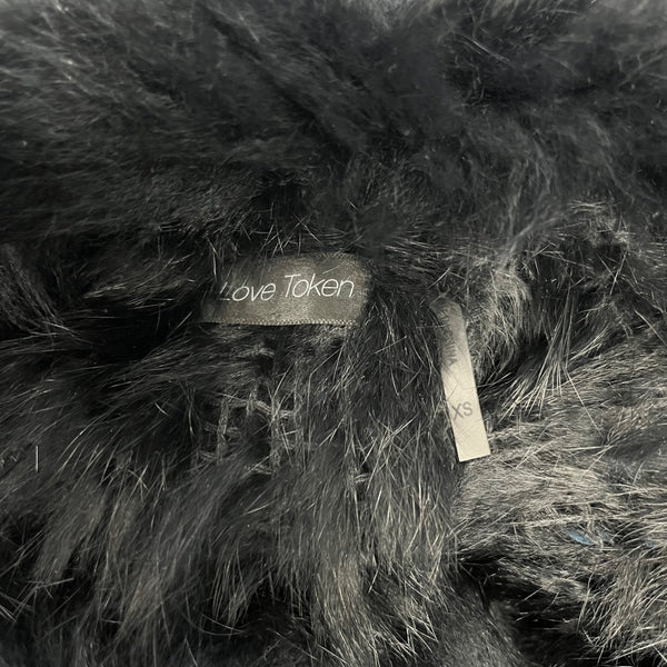Love Token Womens Black Rabbit & Fox Fur Vest Sz XS
