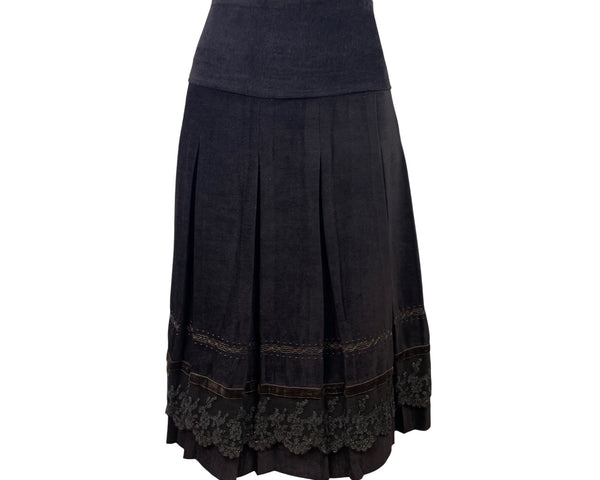 57 Collection Women's Charcoal Velvet and Embroidered A-Line Skirt Size 12