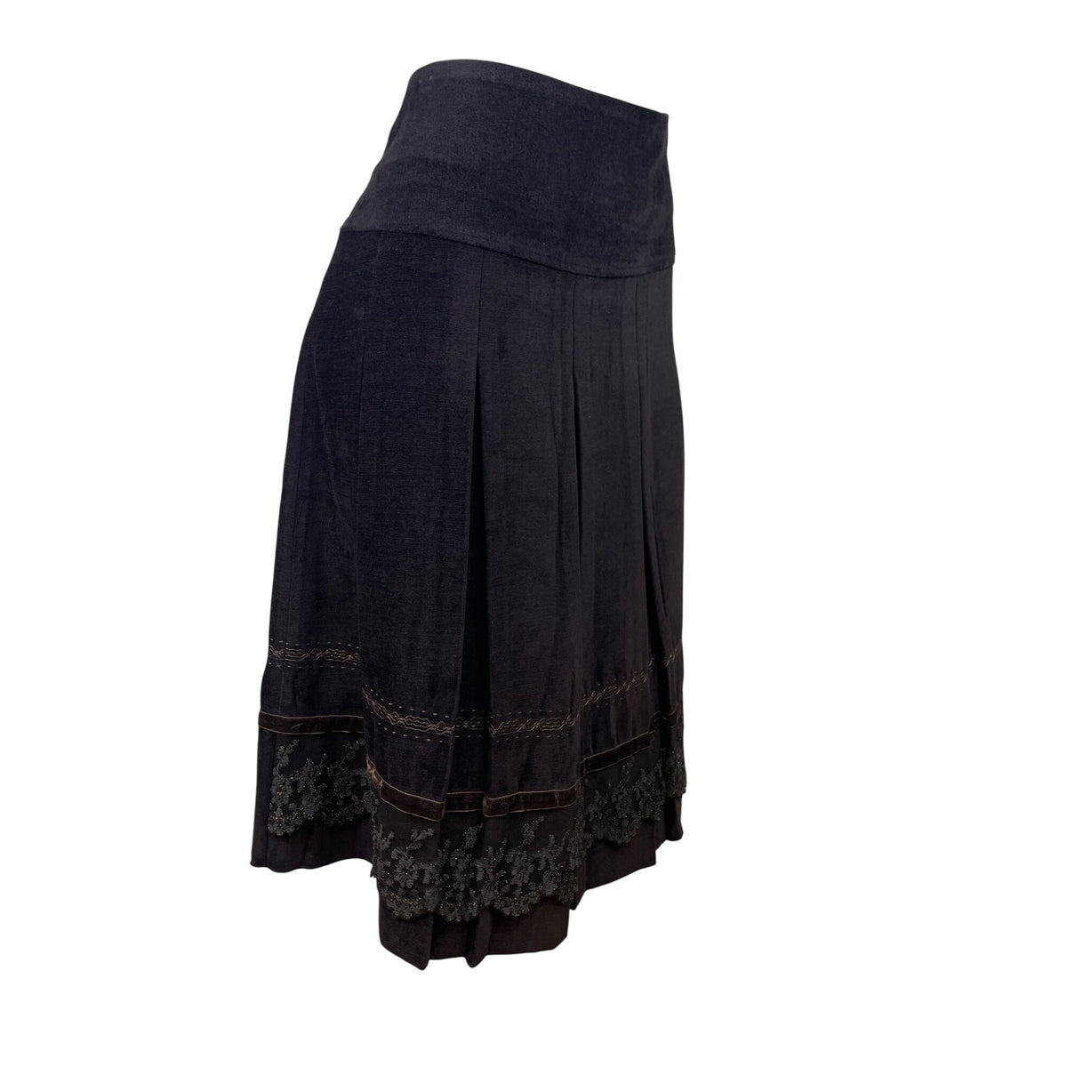 57 Collection Women's Charcoal Velvet and Embroidered A-Line Skirt Size 12